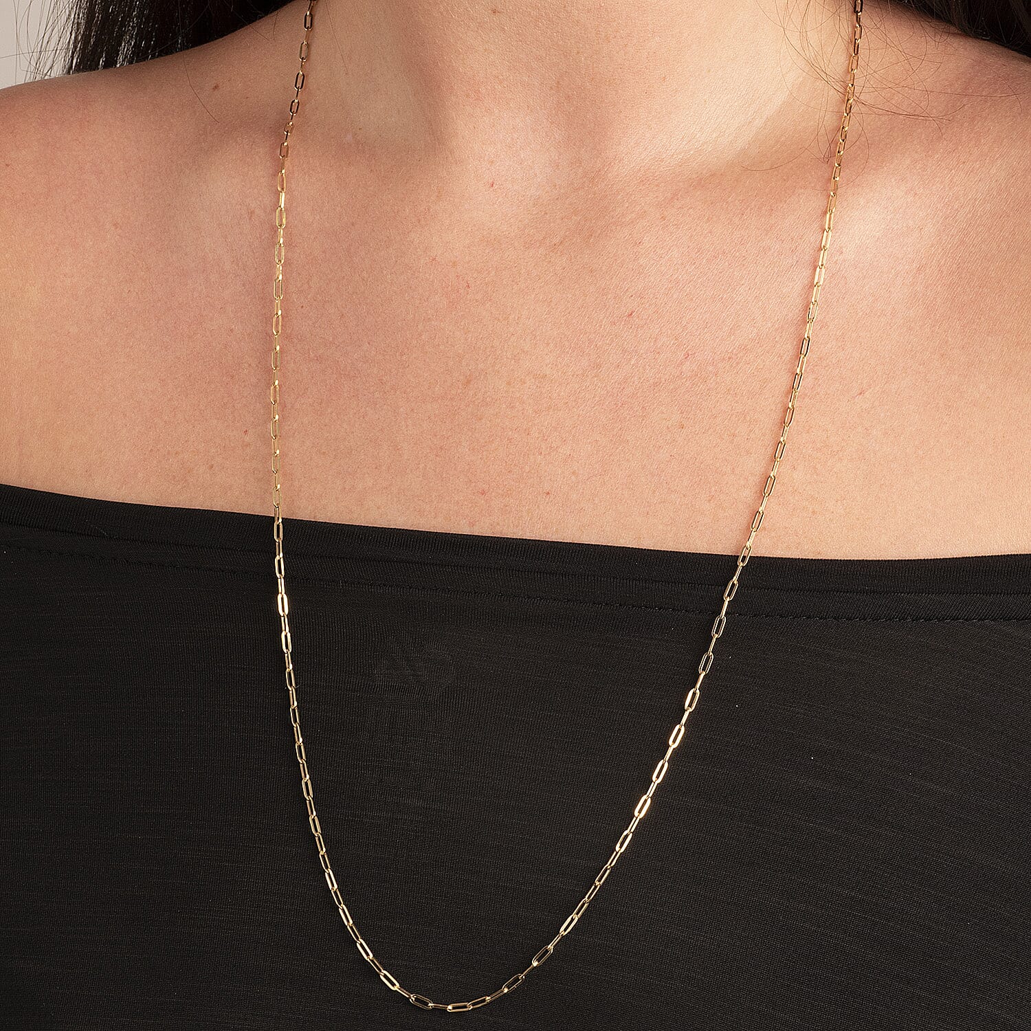 9K Yellow Gold High Finish Paperclip Chain 30 Inch, 3 grams