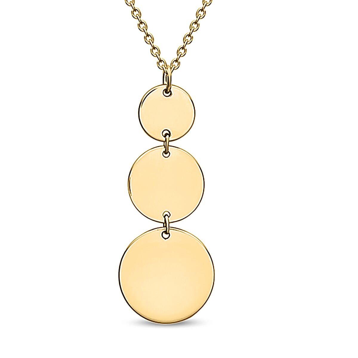 9K Yellow Gold 10MM X 26MM 3 Disc Necklace 17 Inch, 2.3 grams