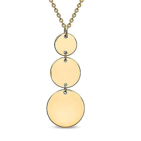 9K Yellow Gold 10MM X 26MM 3 Disc Necklace 17 Inch, 2.3 grams