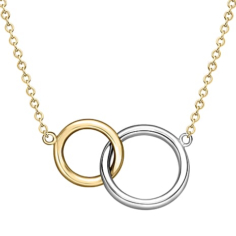 9K Two Colour Gold 14.9MM X 12.7MM And 12MM X 10MM Linked Rings Adjustable Necklace 18 Inch, 2.1 grams
