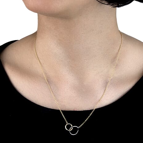 9K Two Colour Gold 14.9MM X 12.7MM And 12MM X 10MM Linked Rings Adjustable Necklace 18 Inch, 2.1 grams
