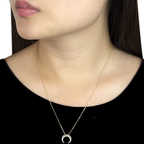 9K 2 Tone Gold 12.5MM X 11.8MM Diamond Cut Crescent Moon Adjustable Necklace 18 Inch, 2 grams