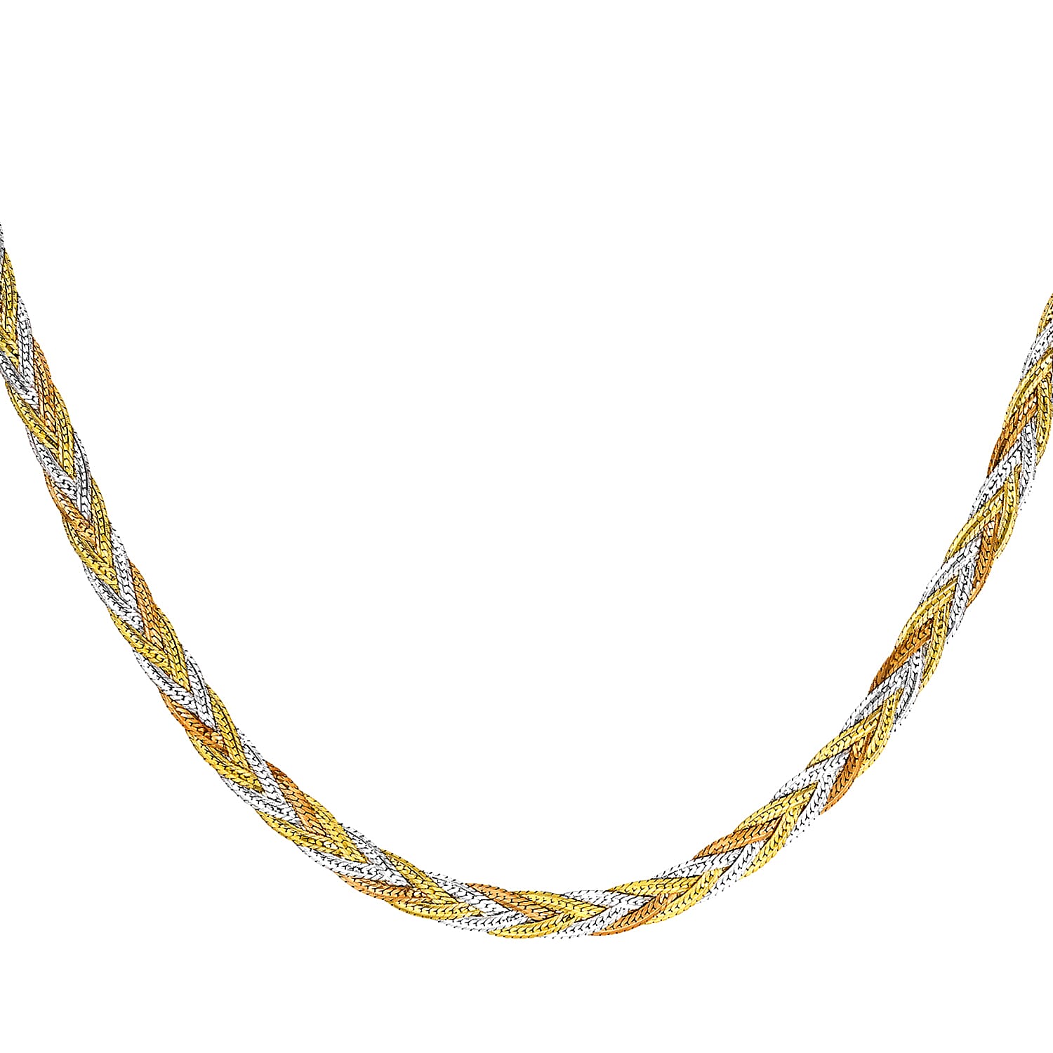 9K Tri Colour Gold Plait Textured Herringbone Necklace 18 Inch, 6.3 grams