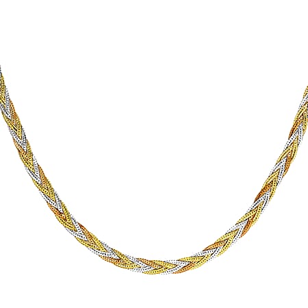 9K Tri Colour Gold Plait Textured Herringbone Necklace 18 Inch 6.3 grams