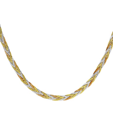 9K Tri Colour Gold Plait Textured Herringbone Necklace 18 Inch, 6.3 grams
