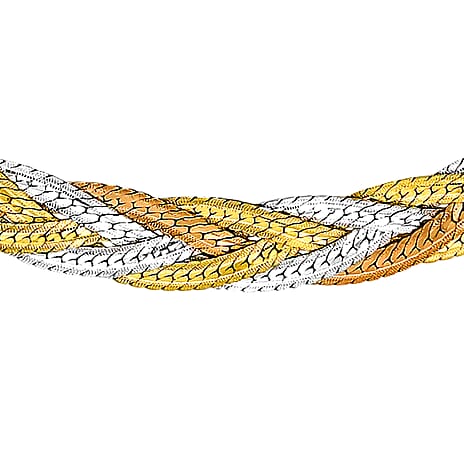 9K Tri Colour Gold Plait Textured Herringbone Necklace 18 Inch, 6.3 grams