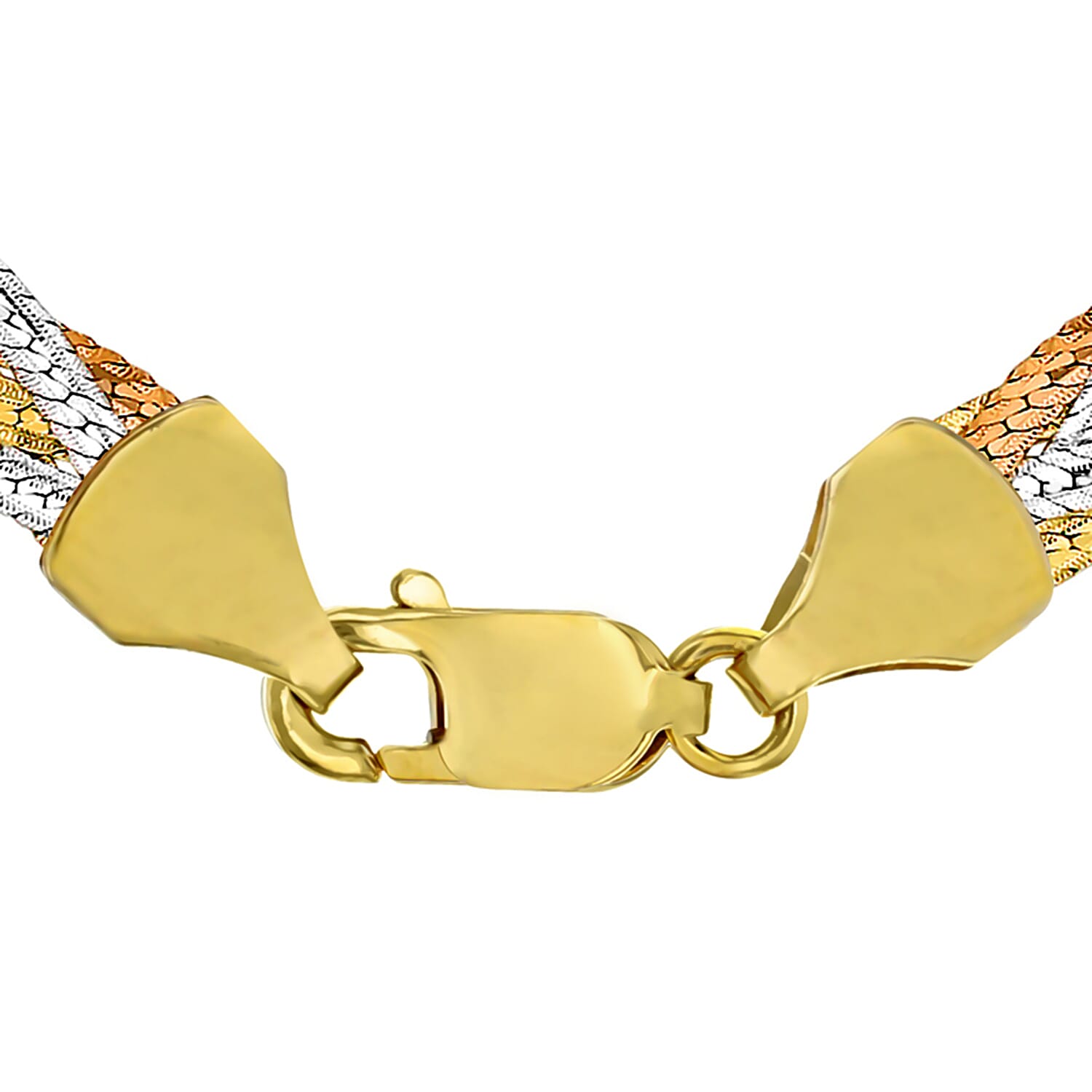 9K Tri Colour Gold Plait Textured Herringbone Necklace 18 Inch, 6.3 grams