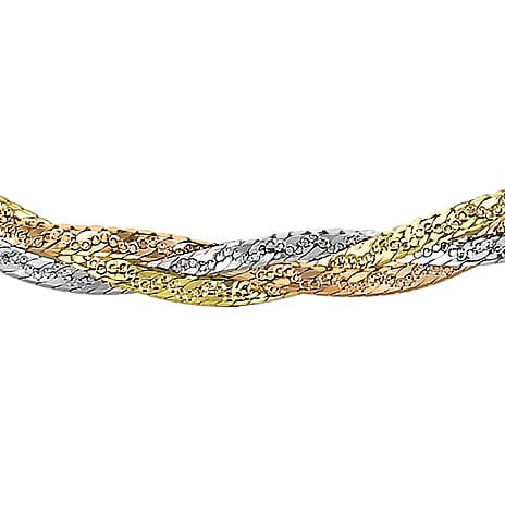 9K Tri Colour Gold Plait Diamond Cut Herringbone Necklace 17 Inch, 3.5 grams