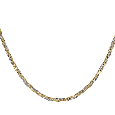 9K Tri Colour Gold Plait Diamond Cut Herringbone Necklace 17 Inch, 3.5 grams