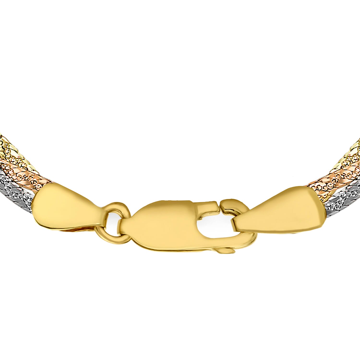 9K Tri Colour Gold Plait Diamond Cut Herringbone Necklace 17 Inch, 3.5 grams