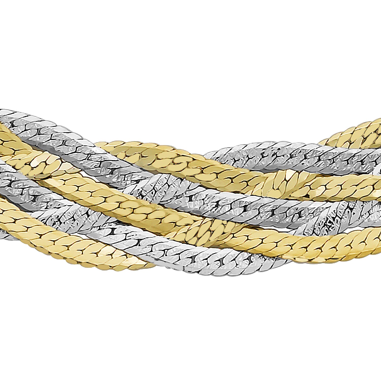 9K Two Colour Gold Plait Textured Herringbone Necklace 18 Inch, 6.1 grams