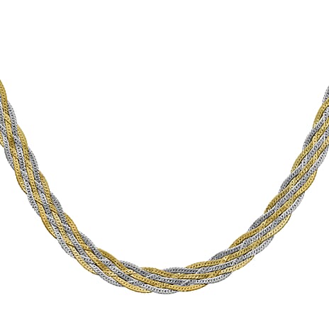 9K Two Colour Gold Plait Textured Herringbone Necklace 18 Inch, 6.1 grams