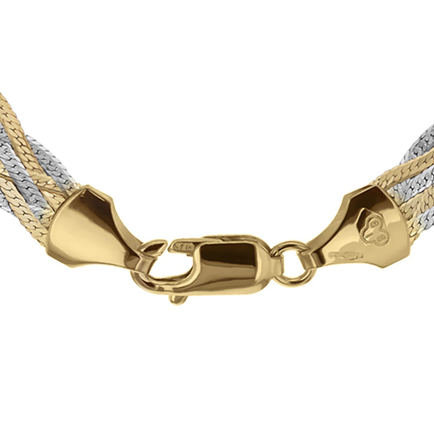 9K Two Colour Gold Plait Textured Herringbone Necklace 18 Inch, 6.1 grams