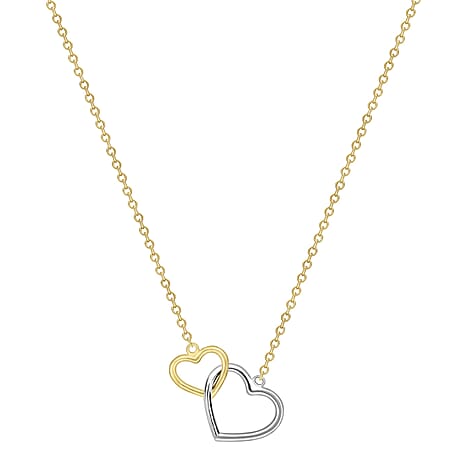 9K Two Colour Gold 13MM X 12MM And 9MM X 9MM Interlocked Hearts Necklace 18 Inch, 2.1 grams