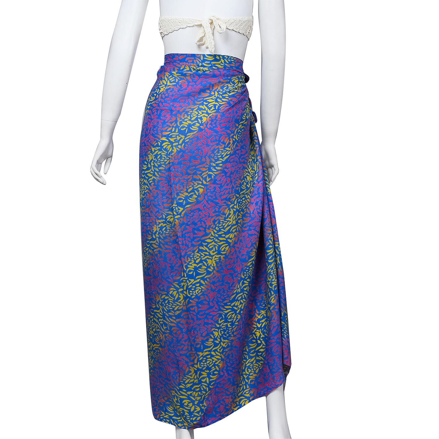 Bali Collection Printed Viscose Sarong (Size 160x115 Cm) - Blue and Multi