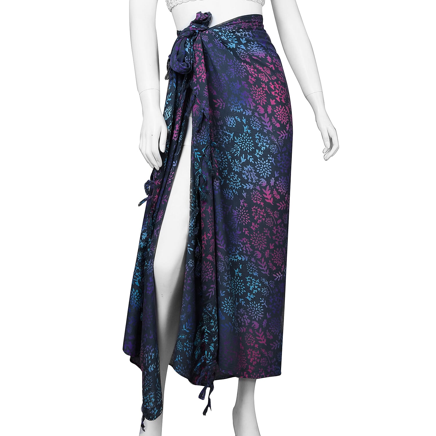 Bali Collection Printed Viscose Sarong (Size 160x115 Cm) - Grey & Multi