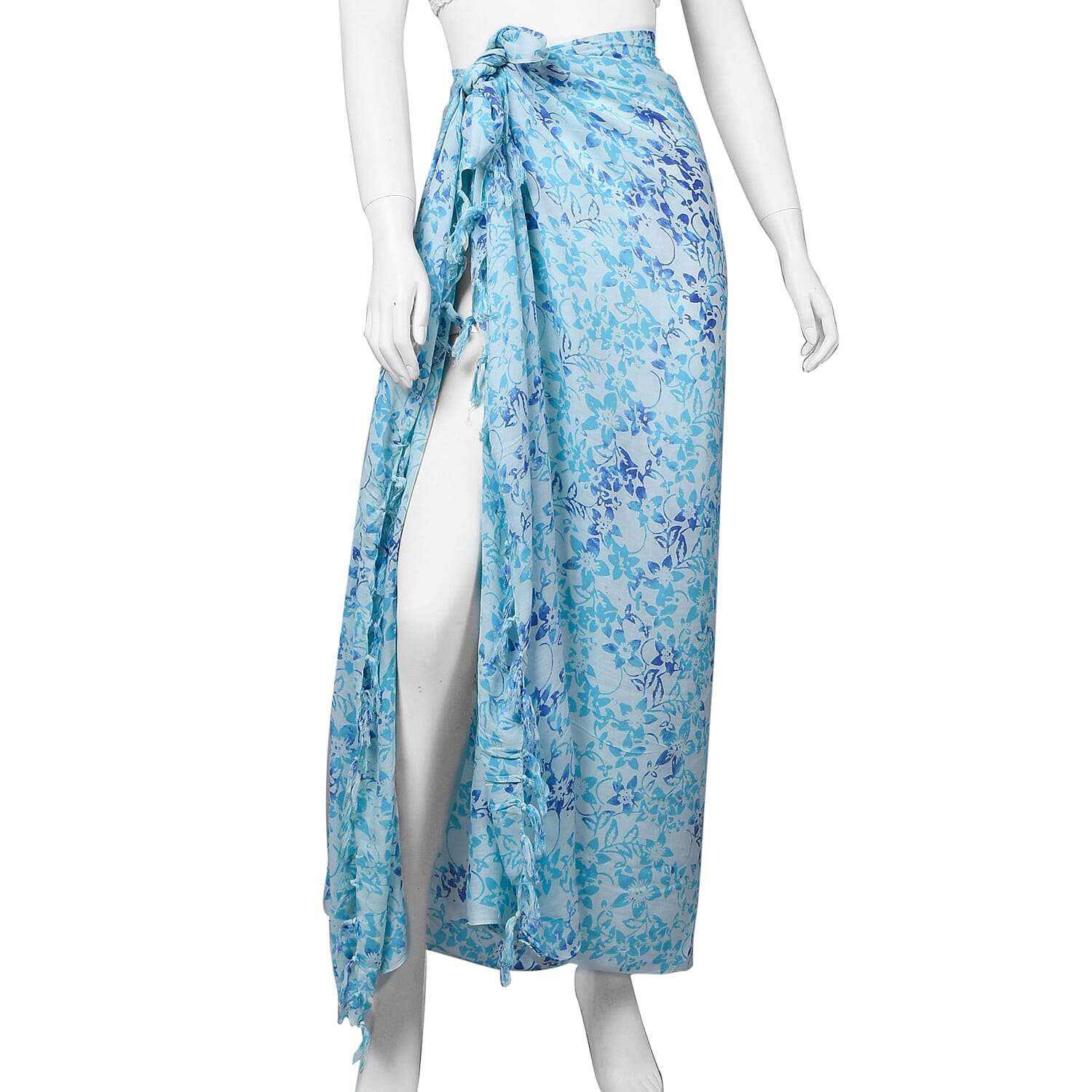 Bali Collection 100% Rayon Floral Pattern Viscose Sarong (Size 160x115 Cm) - Sky Blue