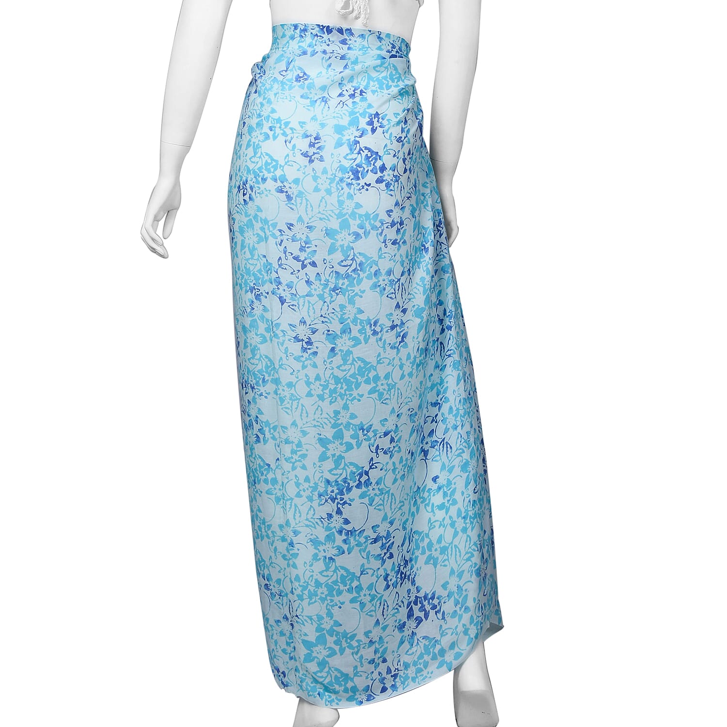 Bali Collection 100% Rayon Floral Pattern Viscose Sarong (Size 160x115 Cm) - Sky Blue