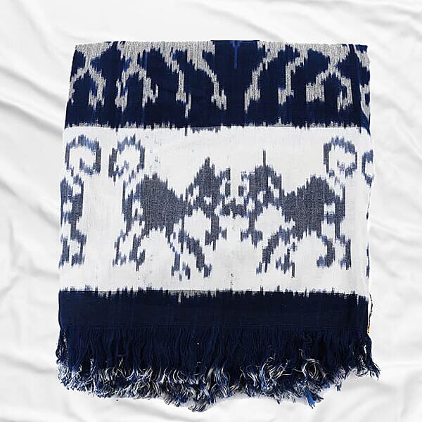 Bali Collection Tenun Throw in Animal Motif  (Size 120X240Cm) - Navy & White