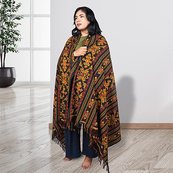 Bali Collection Tenun Throw in Lasem Motif  (Size 120x220Cm) - Black and Multi