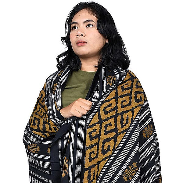 Bali Collection Tenun Throw in Animal Motif  (Size 116x230Cm) - Black and Yellow