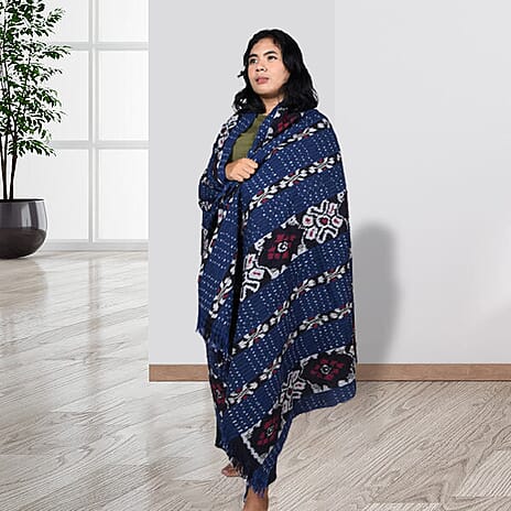 Bali Collection Tenun Throw in Animal Motif  (Size 116x240Cm) - Navy and Red