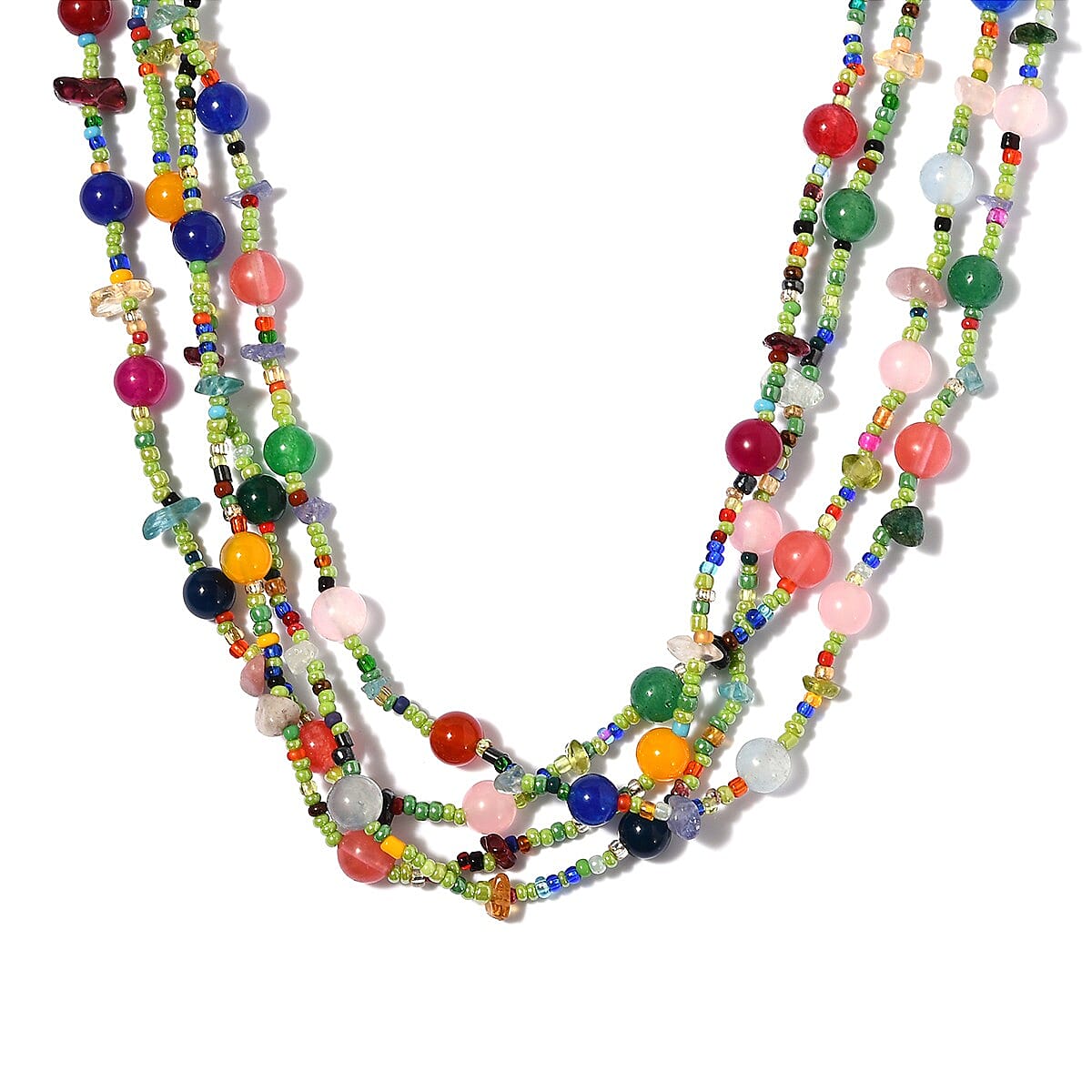 Multi Gemstones Beads Necklace (Size 20) in Platinum Overlay Sterling Silver 184.25 Ct