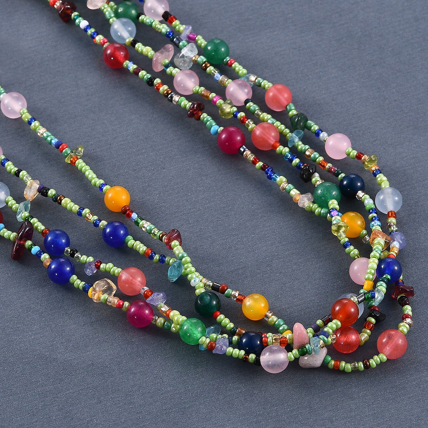 Multi Gemstones Beads Necklace (Size 20) in Platinum Overlay Sterling Silver 184.25 Ct