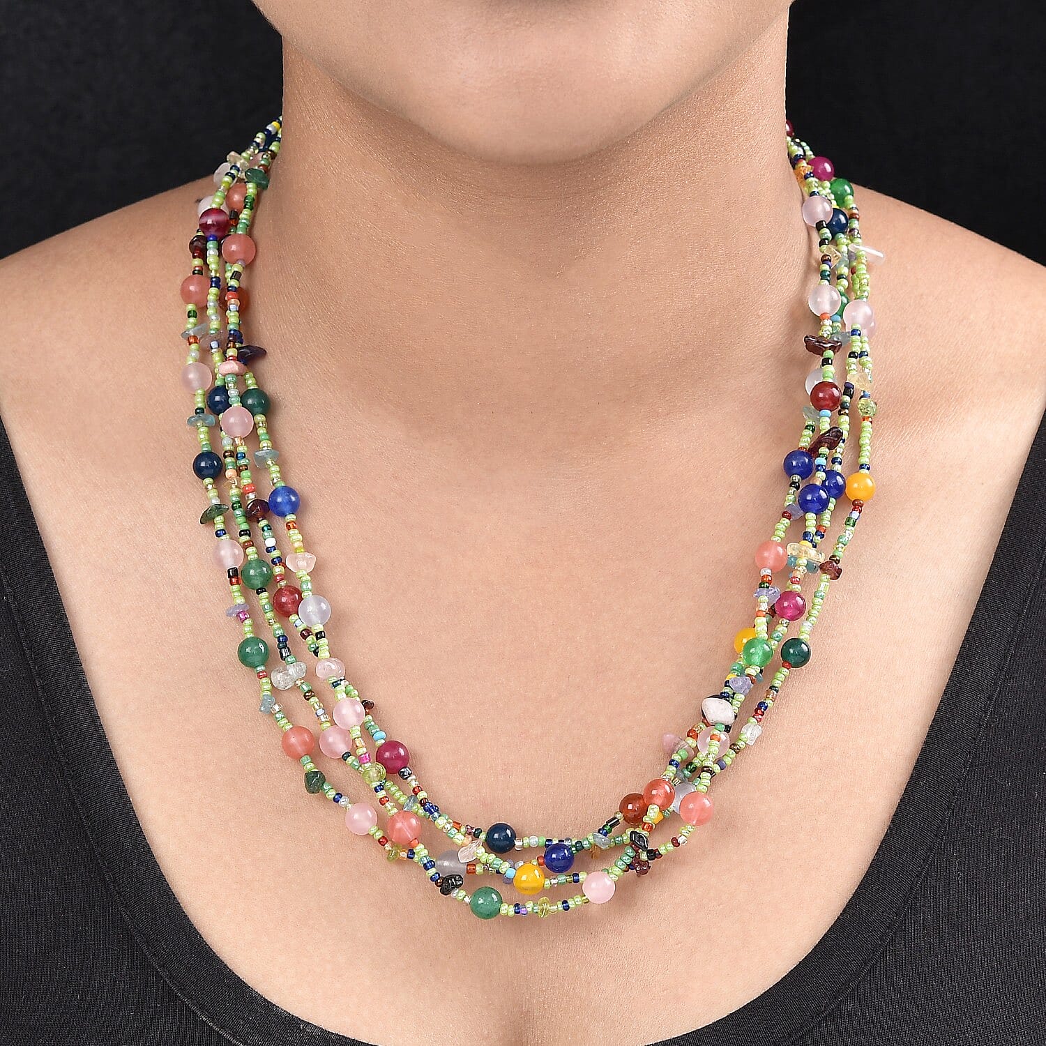 Multi Gemstones Beads Necklace (Size 20) in Platinum Overlay Sterling Silver 184.25 Ct