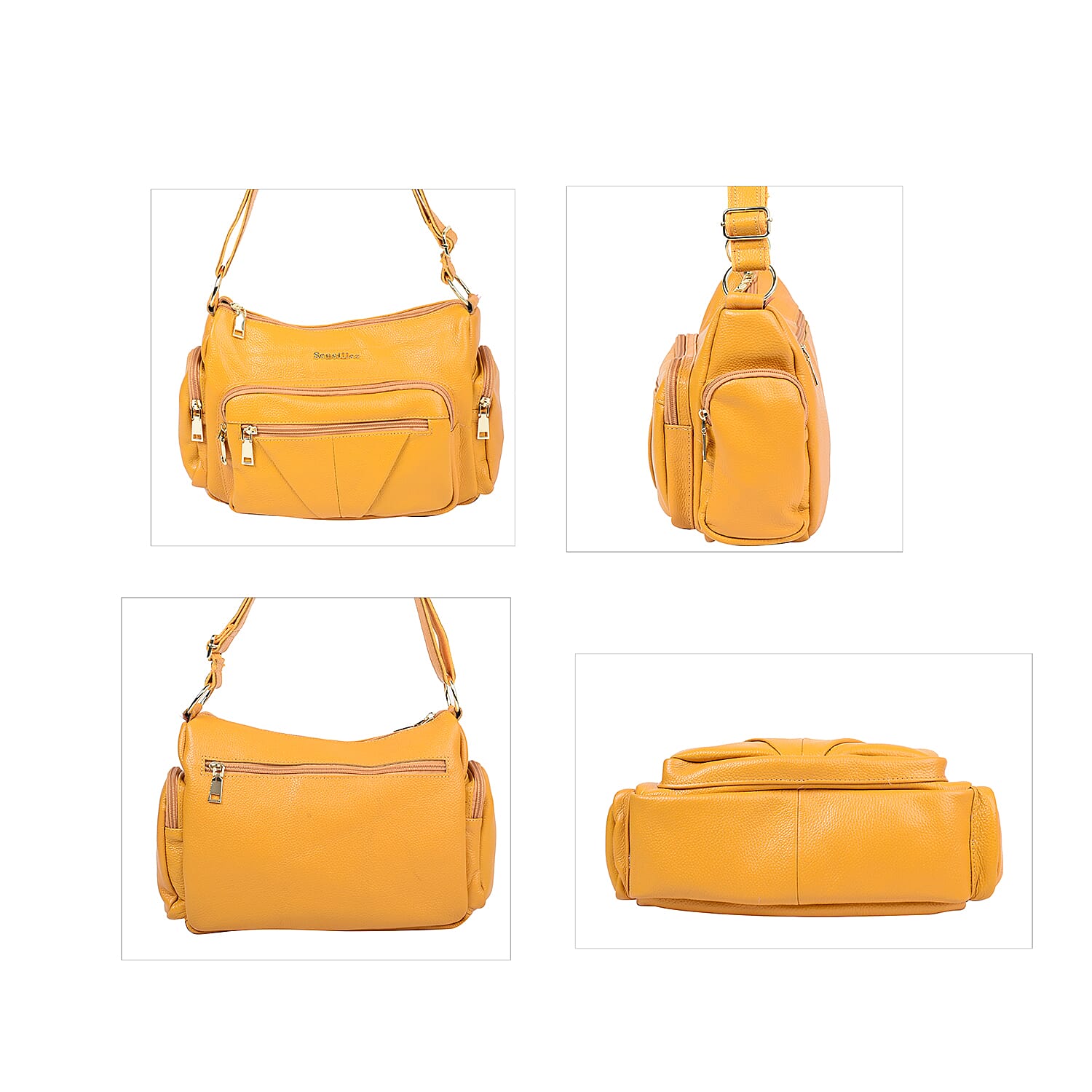 SENCILLEZ Multi Pocket Genuine Leather Crossbody Bag (Size 31x13x21 cm) - Yellow