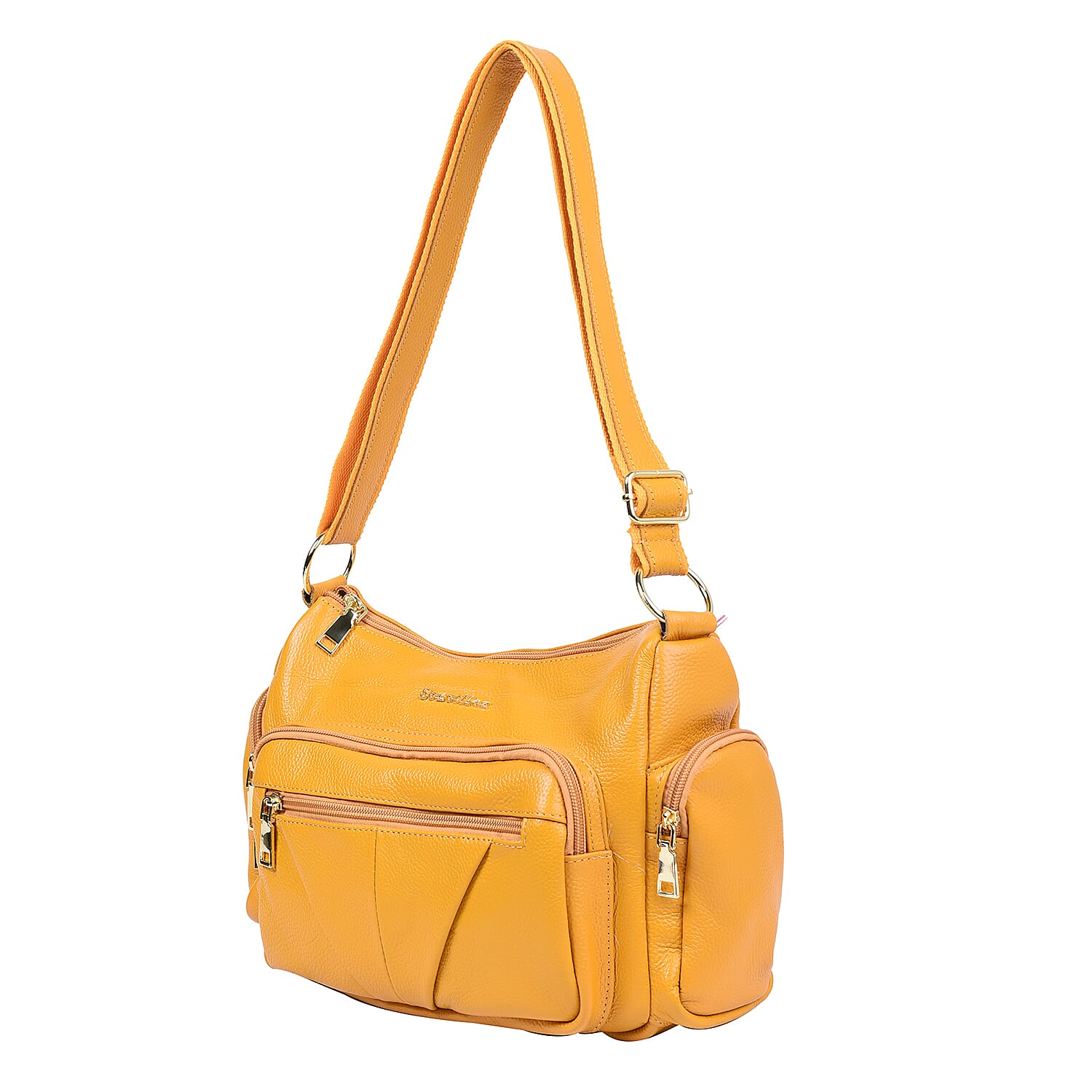 SENCILLEZ Multi Pocket Genuine Leather Crossbody Bag (Size 31x13x21 cm) - Yellow