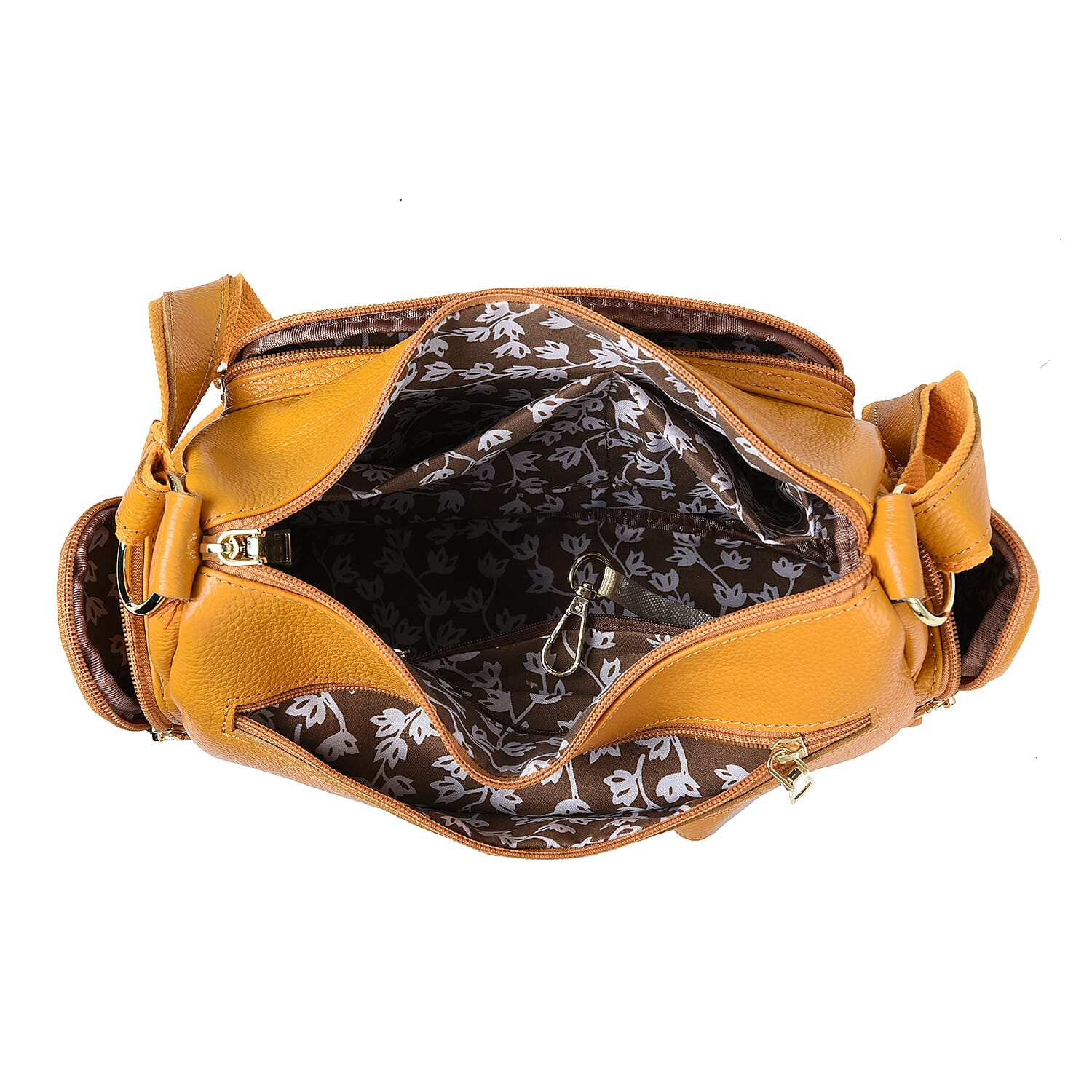 SENCILLEZ Multi Pocket Genuine Leather Crossbody Bag (Size 31x13x21 cm) - Yellow