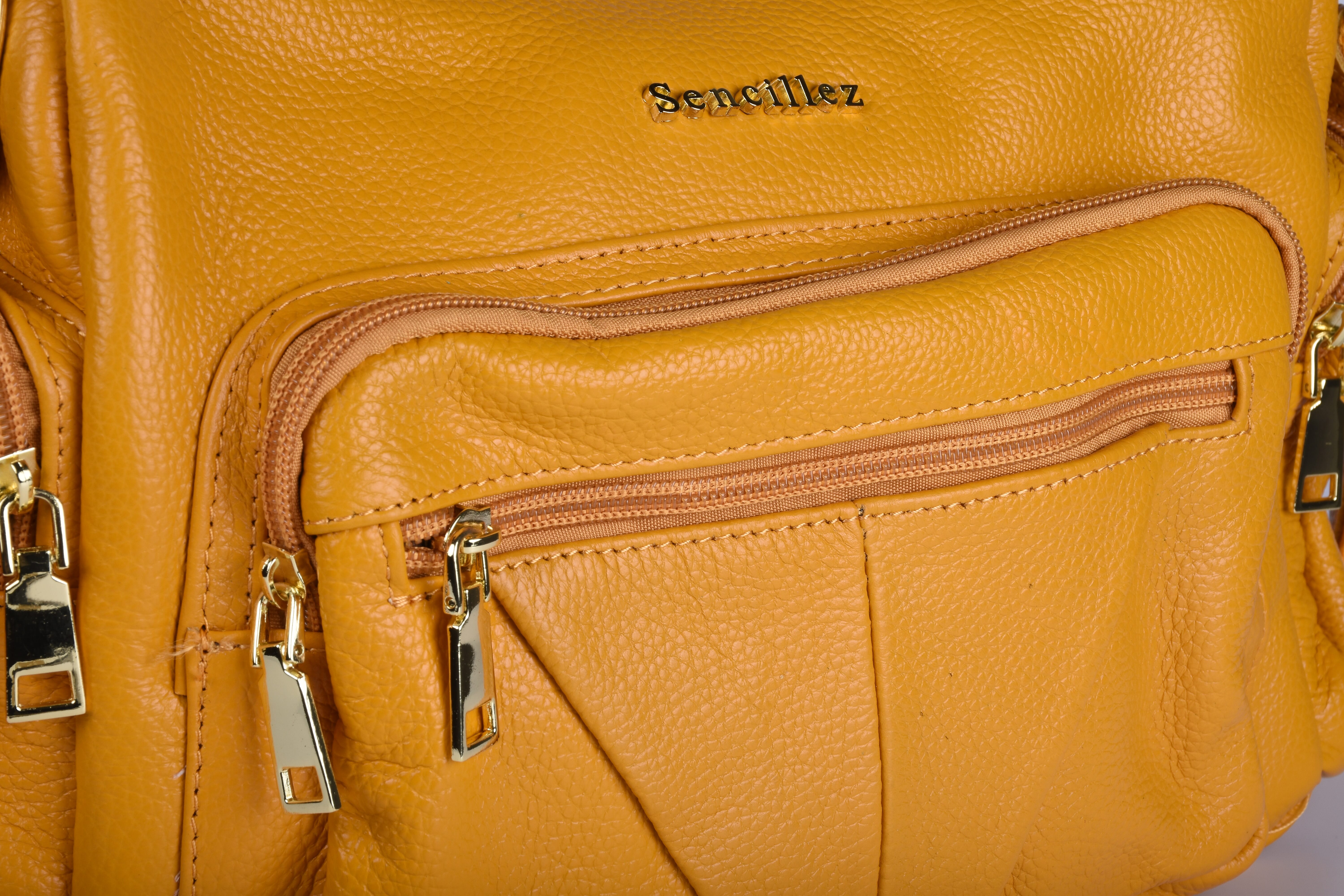 SENCILLEZ Multi Pocket Genuine Leather Crossbody Bag (Size 31x13x21 cm) - Yellow