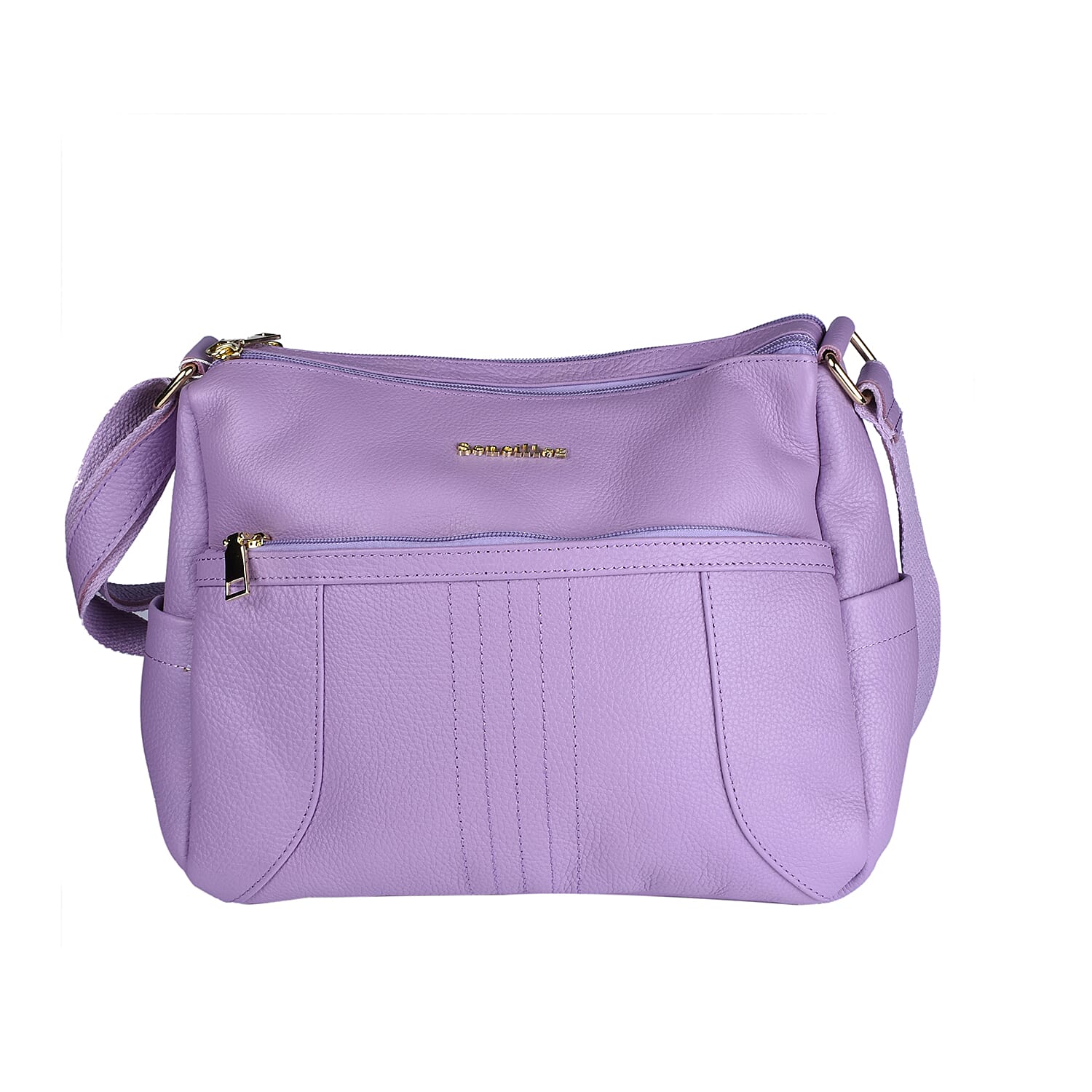 SENCILLEZ 100% Genuine Leather Crossbody Bag (Size 31x13x21cm) - Lilac