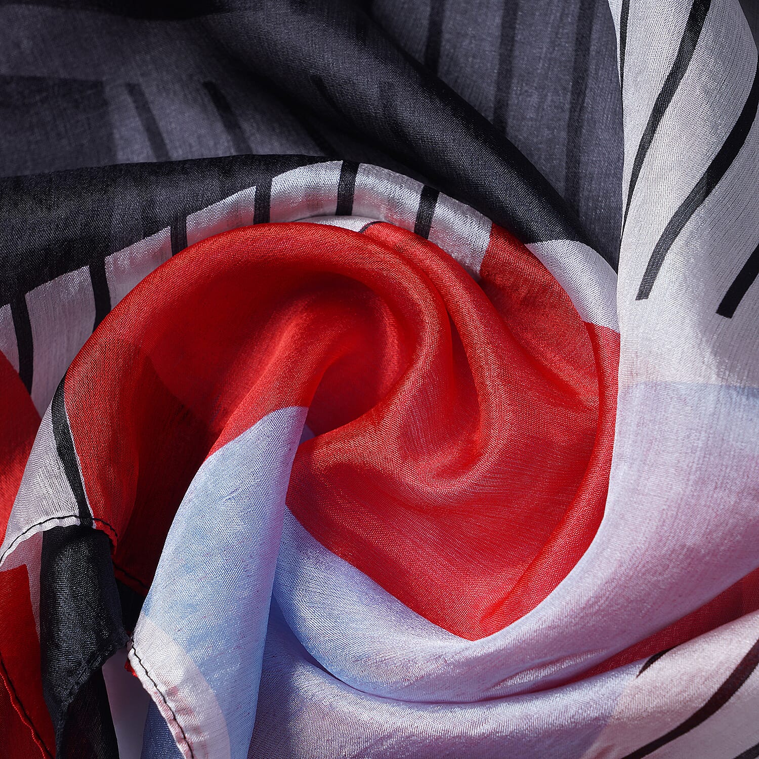 LA MAREY 100% Mulberry Geometric Pattern Scarf (Size 180x110 Cm) - Red and Blue