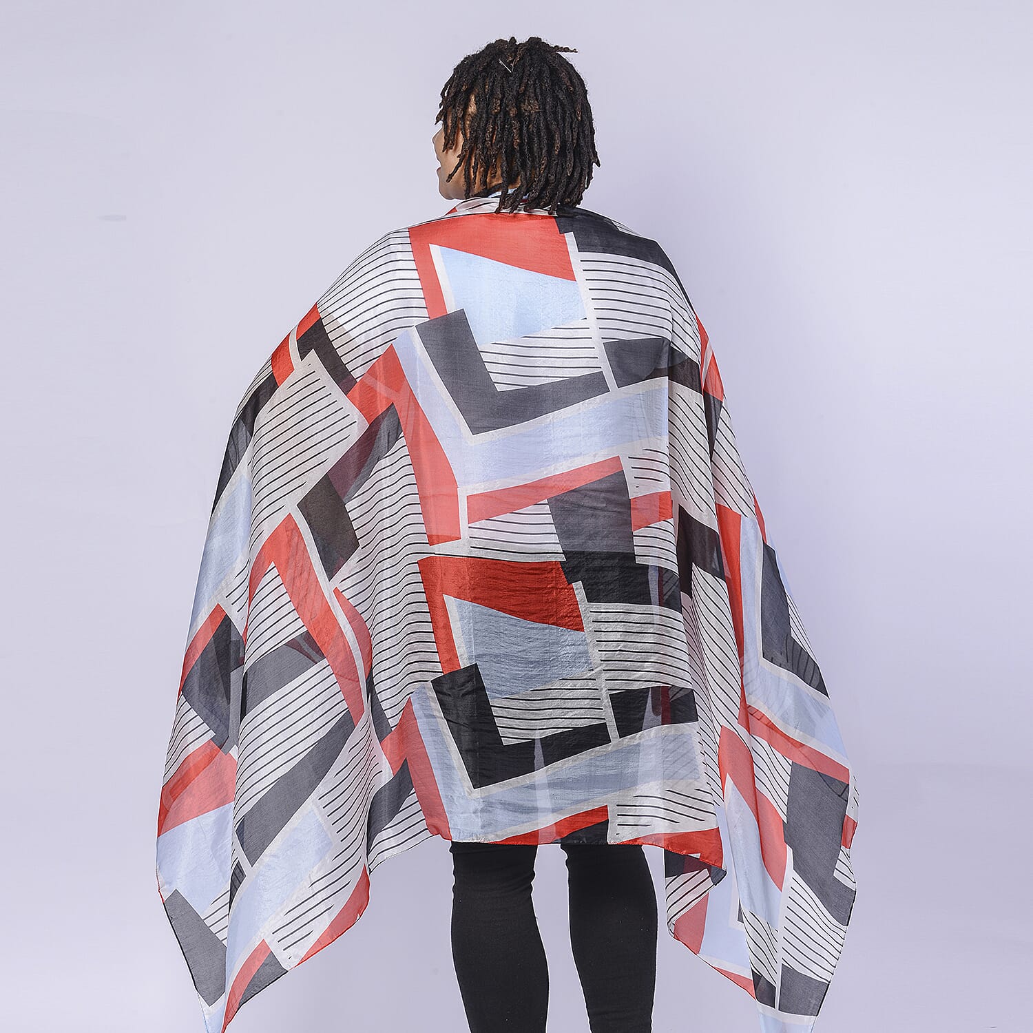 LA MAREY 100% Mulberry Geometric Pattern Scarf (Size 180x110 Cm) - Red and Blue