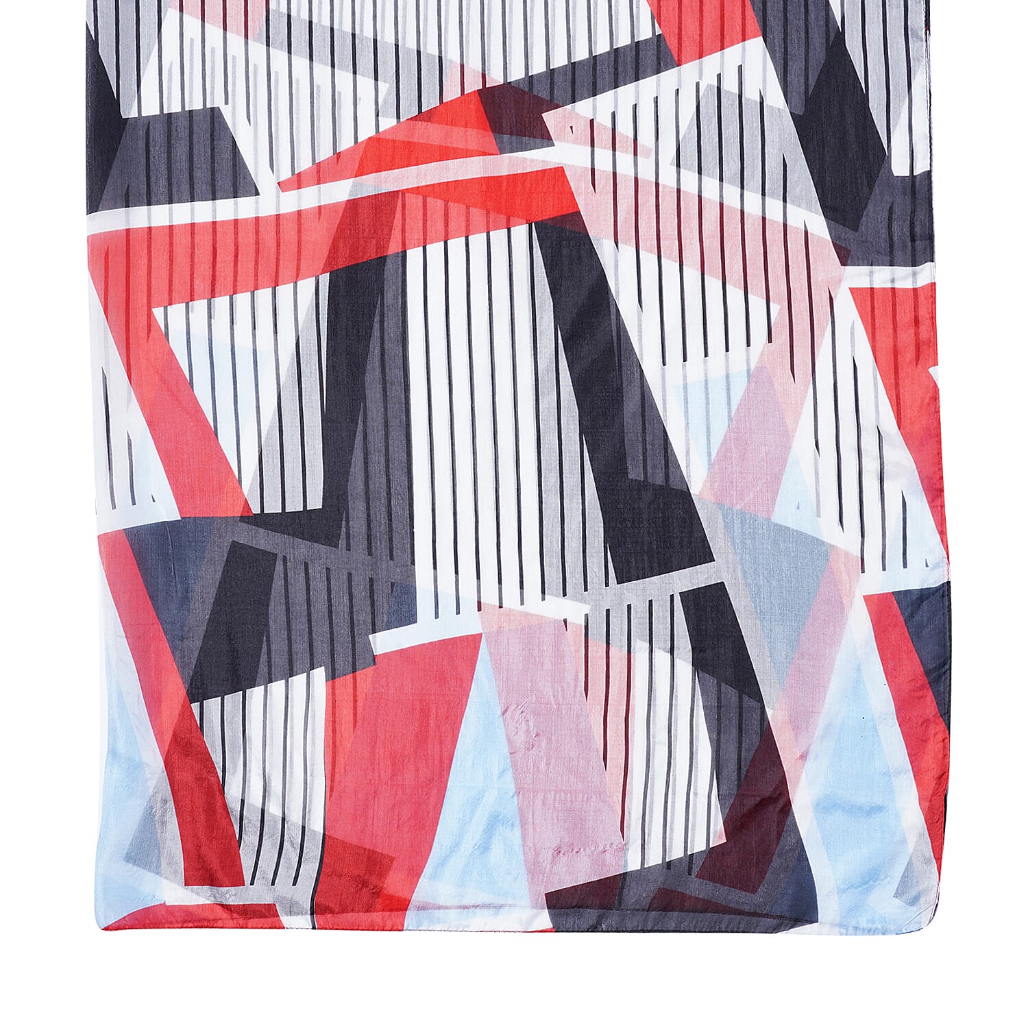 LA MAREY 100% Mulberry Geometric Pattern Scarf (Size 180x110 Cm) - Red and Blue