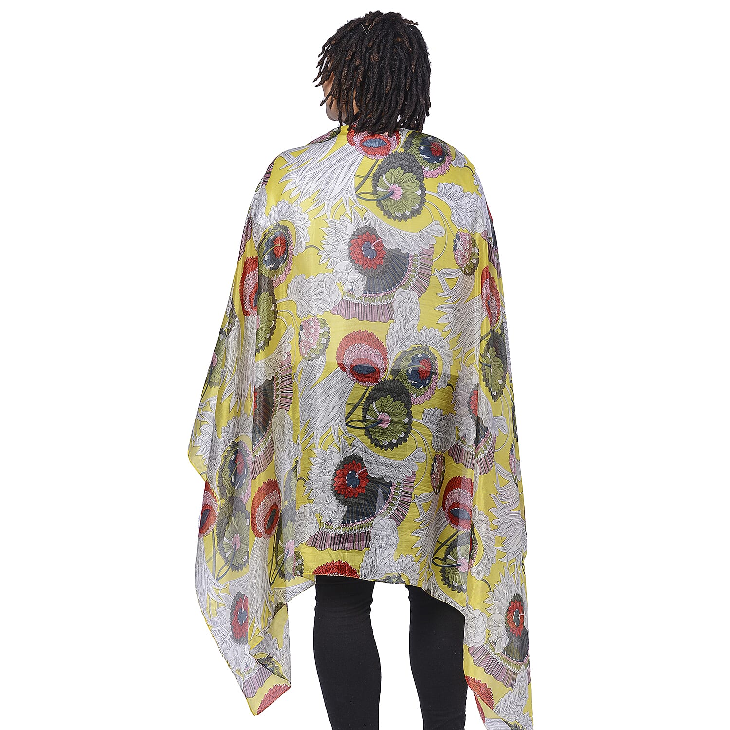 LA MAREY 100% Mulberry Silk Yellow and Multi Colour Scarf with Abstract Floral Print (180x110 cm)