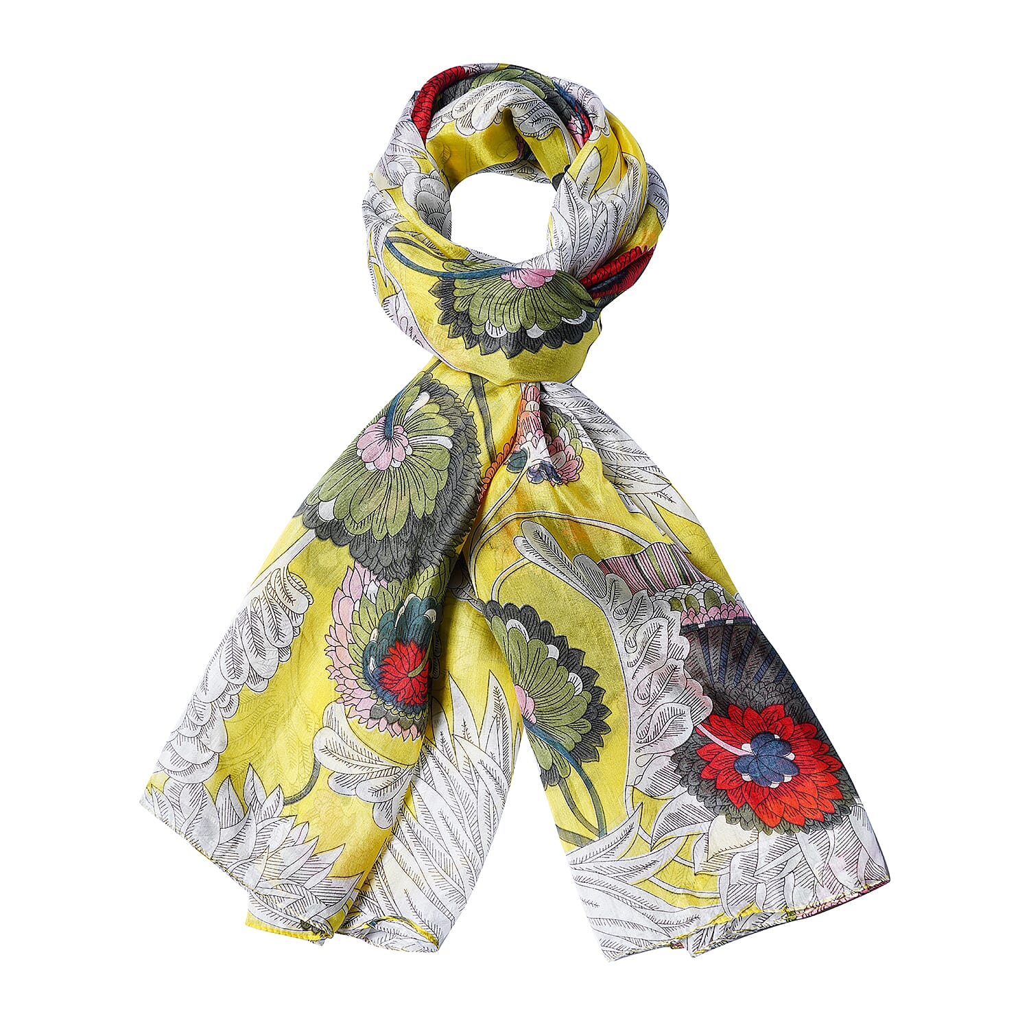 LA MAREY 100% Mulberry Silk Yellow and Multi Colour Scarf with Abstract Floral Print (180x110 cm)