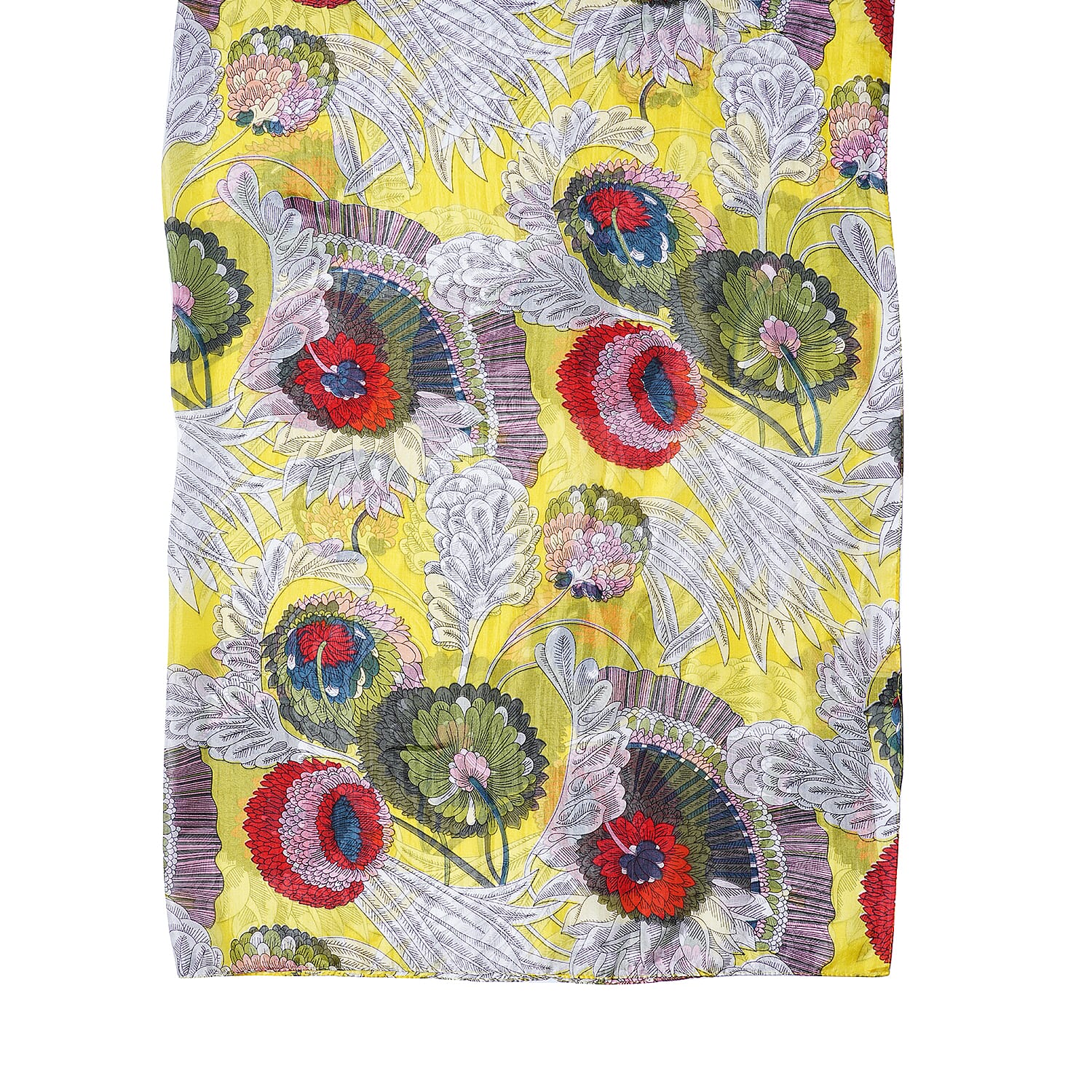 LA MAREY 100% Mulberry Silk Yellow and Multi Colour Scarf with Abstract Floral Print (180x110 cm)