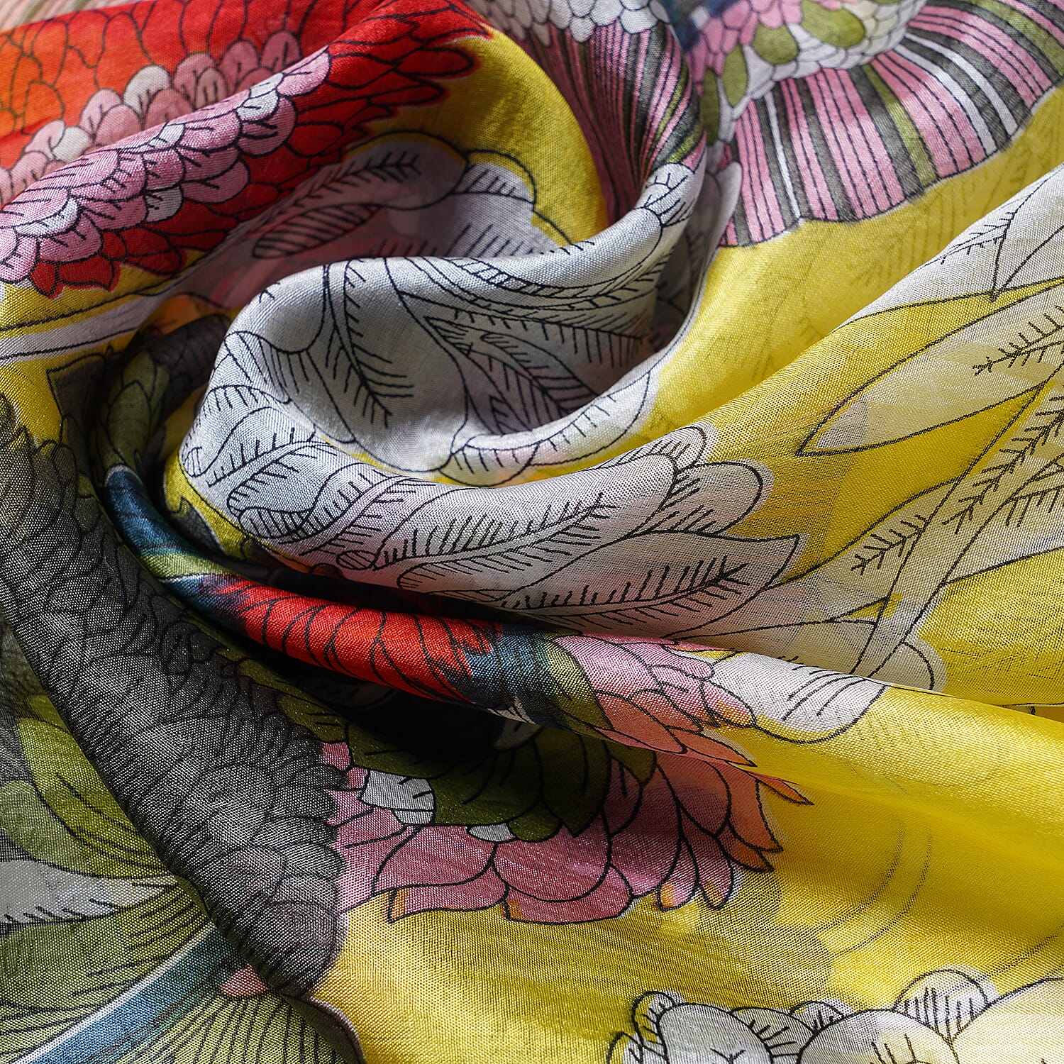 LA MAREY 100% Mulberry Silk Yellow and Multi Colour Scarf with Abstract Floral Print (180x110 cm)