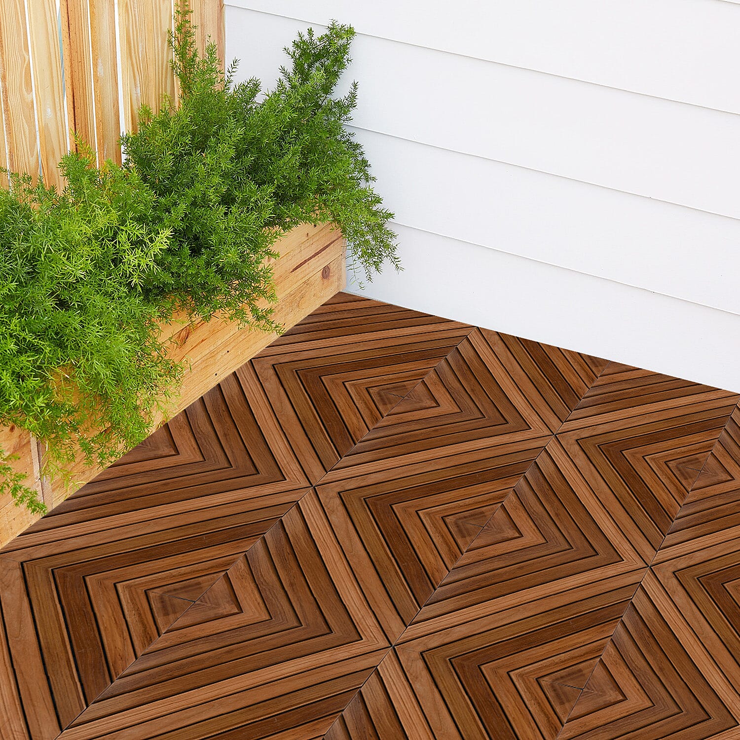 Bali Collection Set of 10 - Teak Wood Decking Tiles (Each 30 Cm)