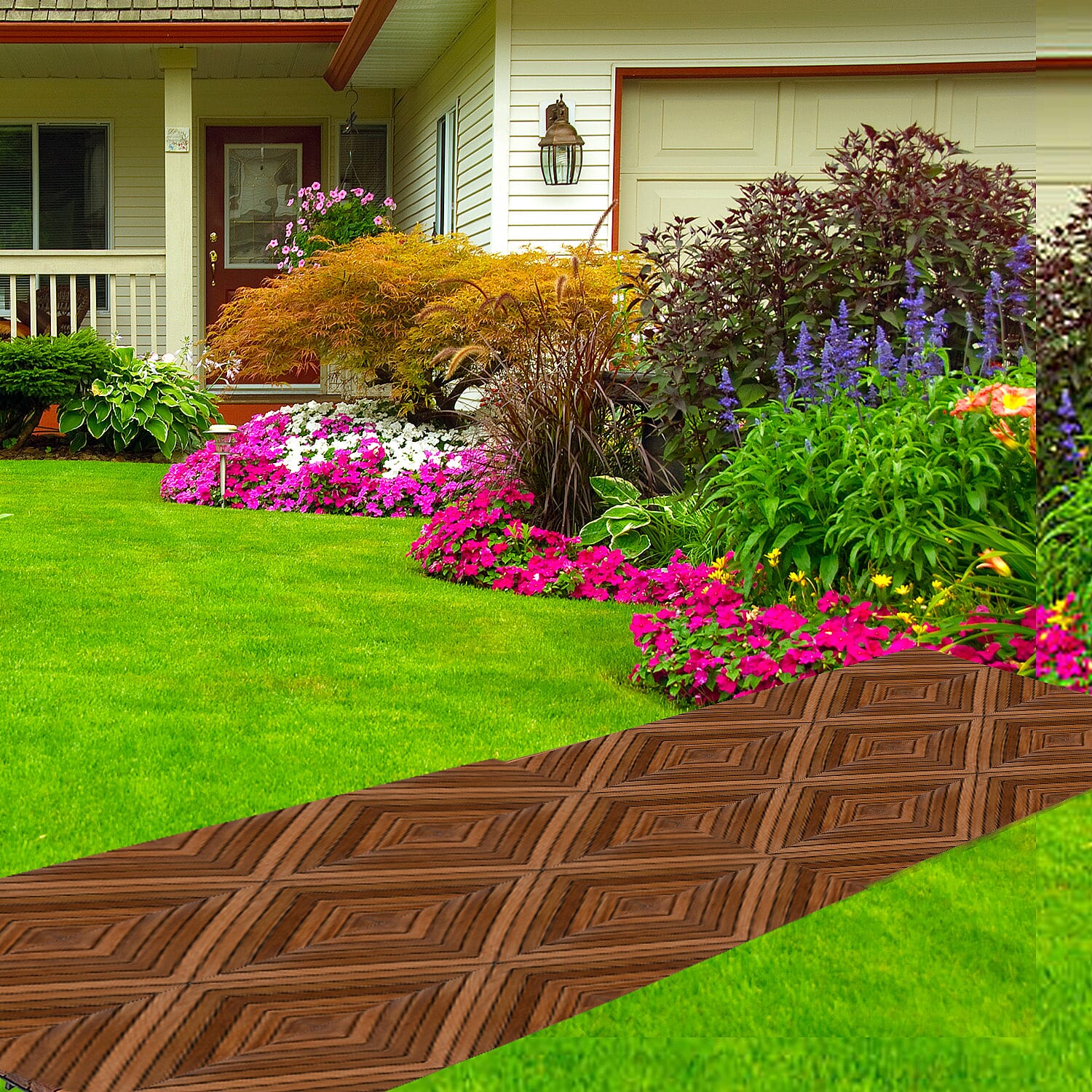 Bali Collection Set of 10 - Teak Wood Decking Tiles (Each 30 Cm)