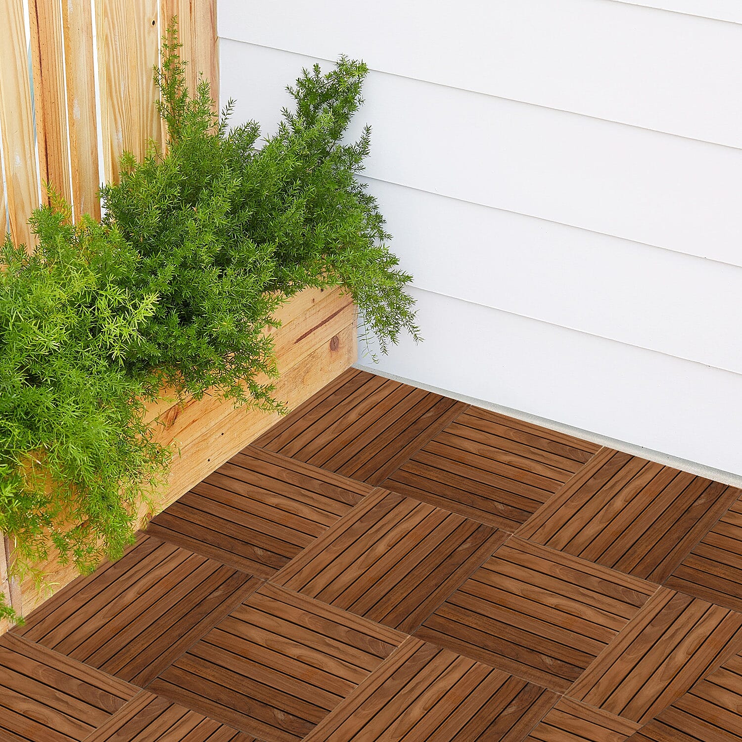 Bali Collection Set of 10 - Teak Wood Decking Tiles (Each 30 Cm)