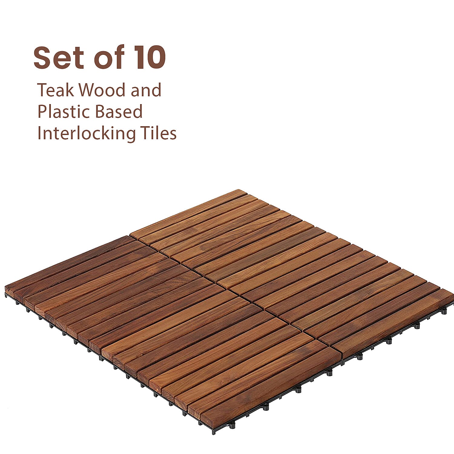 Bali Collection Set of 10 - Teak Wood Decking Tiles (Each 30 Cm)