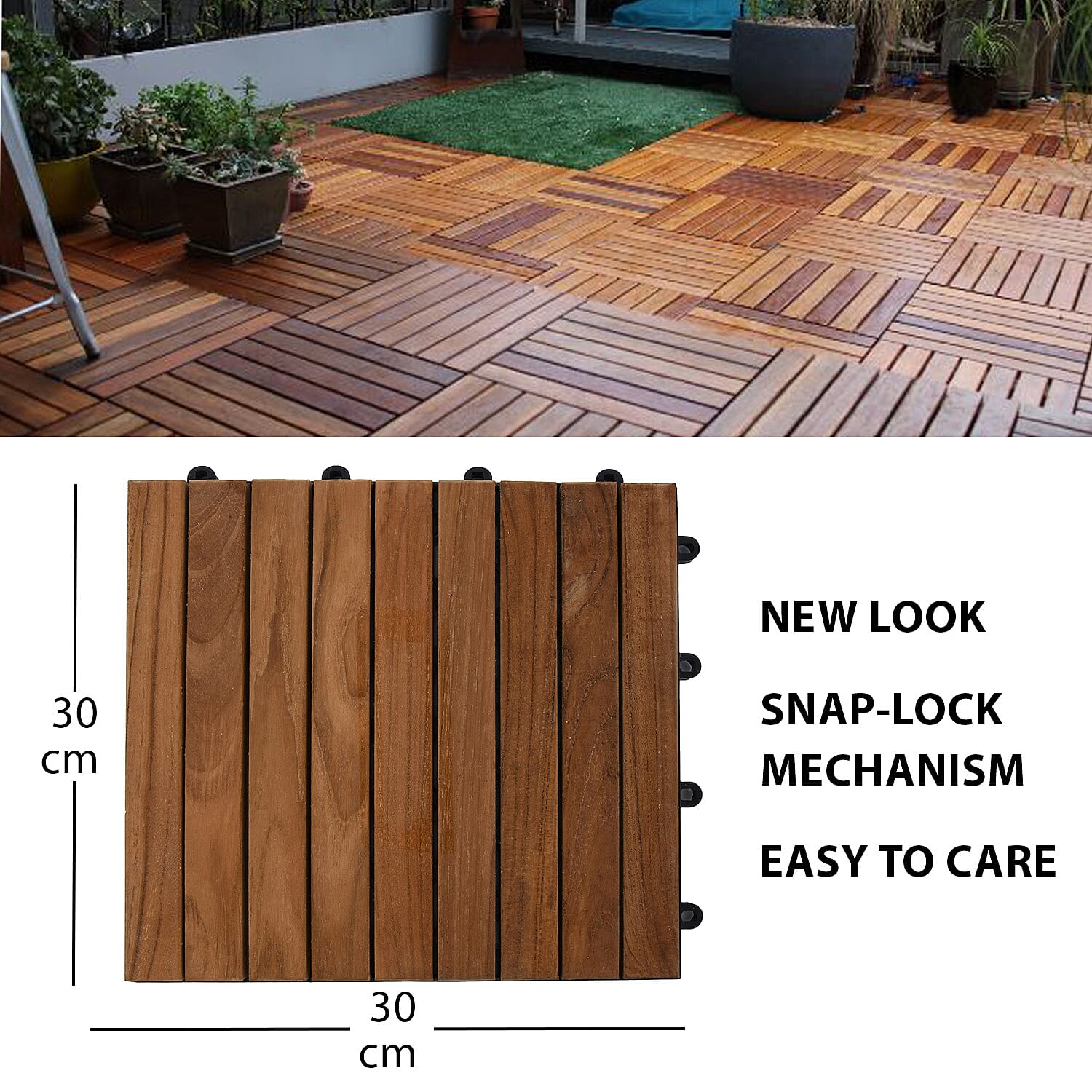 Bali Collection Set of 10 - Teak Wood Decking Tiles (Each 30 Cm)