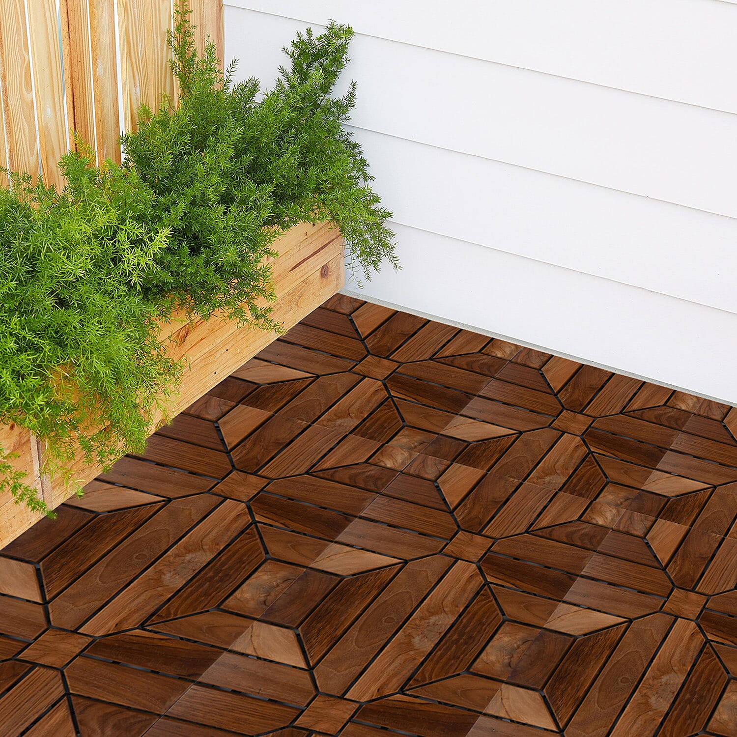 Bali Collection Set of 10 - Teak Wood Decking Tiles (Each 30 Cm)
