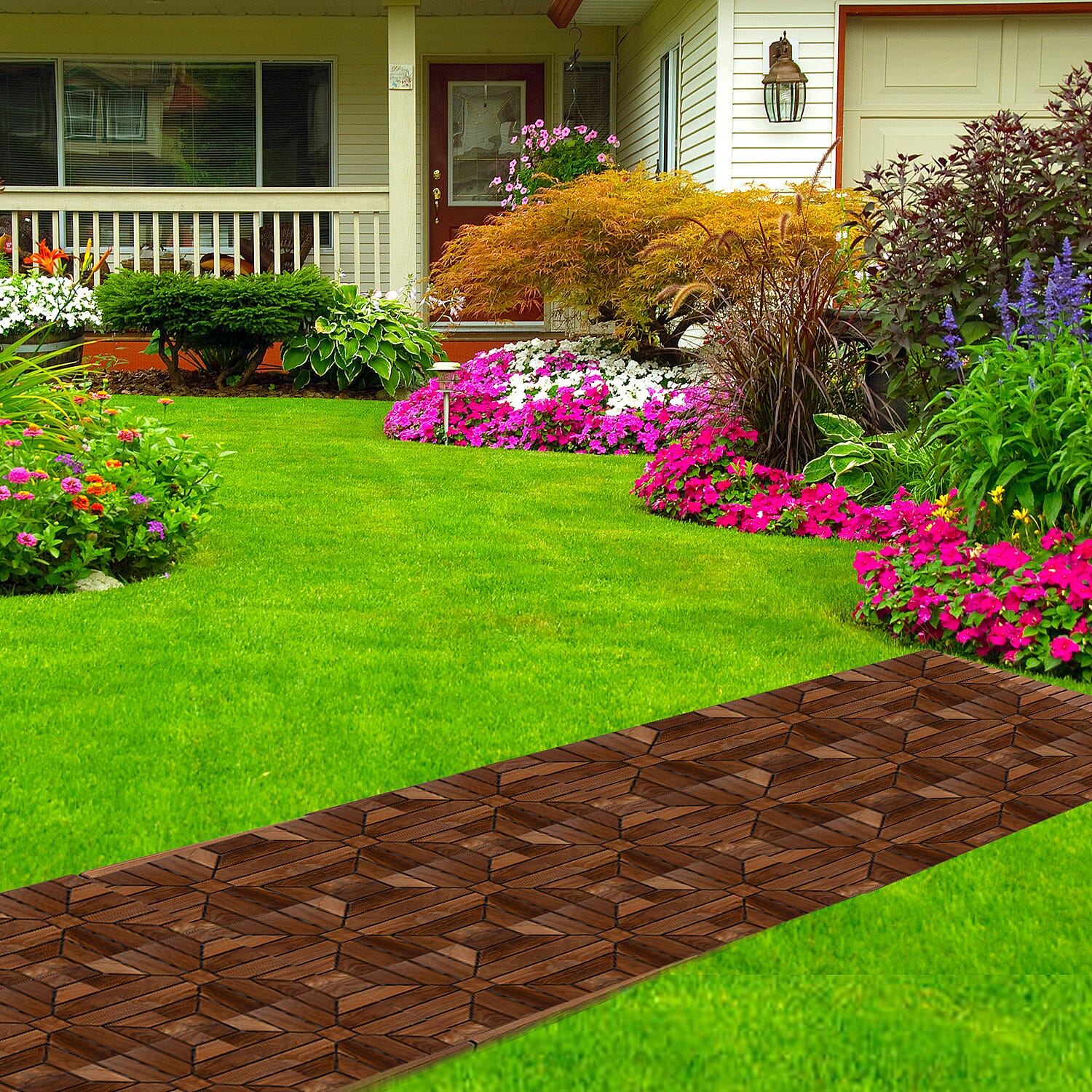 Bali Collection Set of 10 - Teak Wood Decking Tiles (Each 30 Cm)