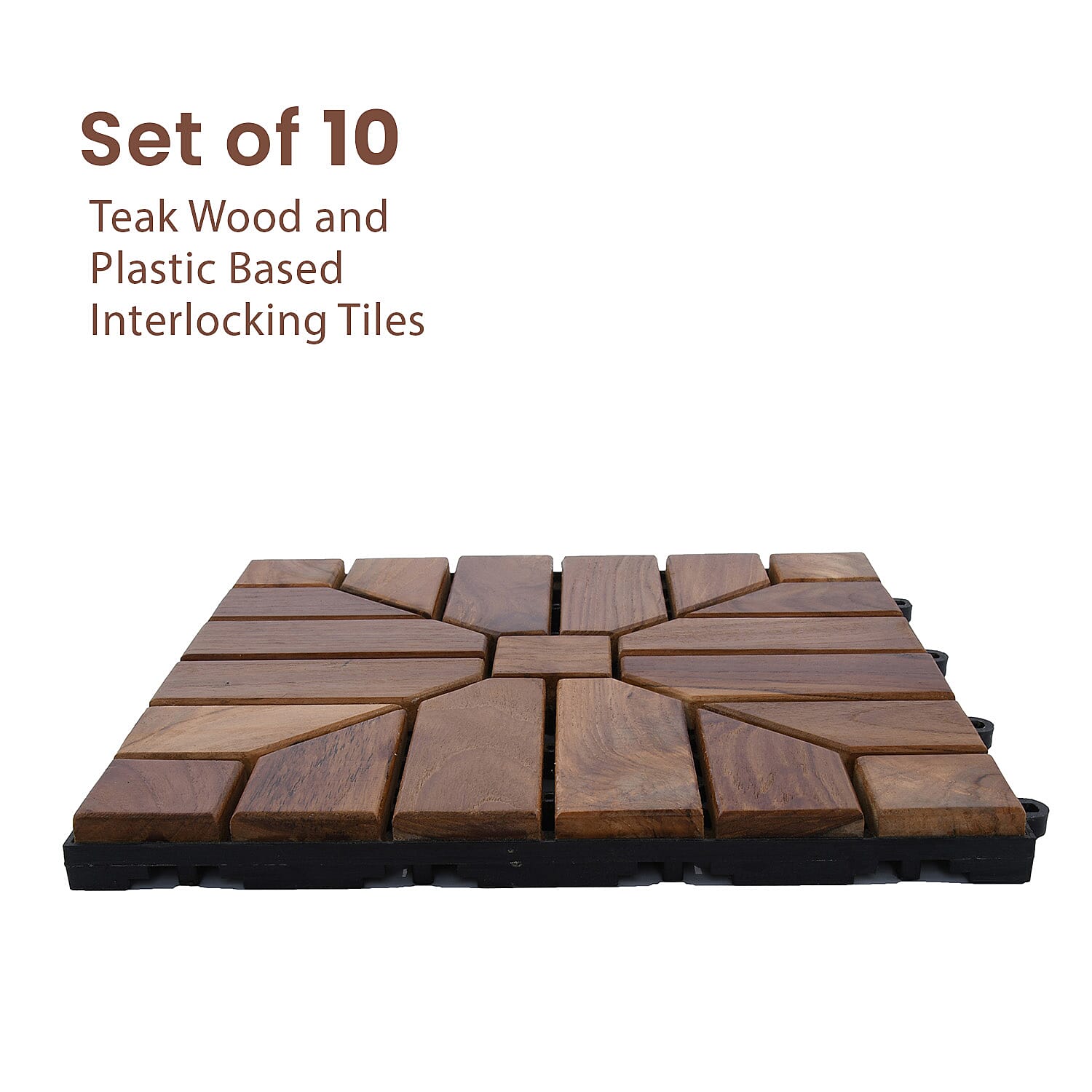 Bali Collection Set of 10 - Teak Wood Decking Tiles (Each 30 Cm)