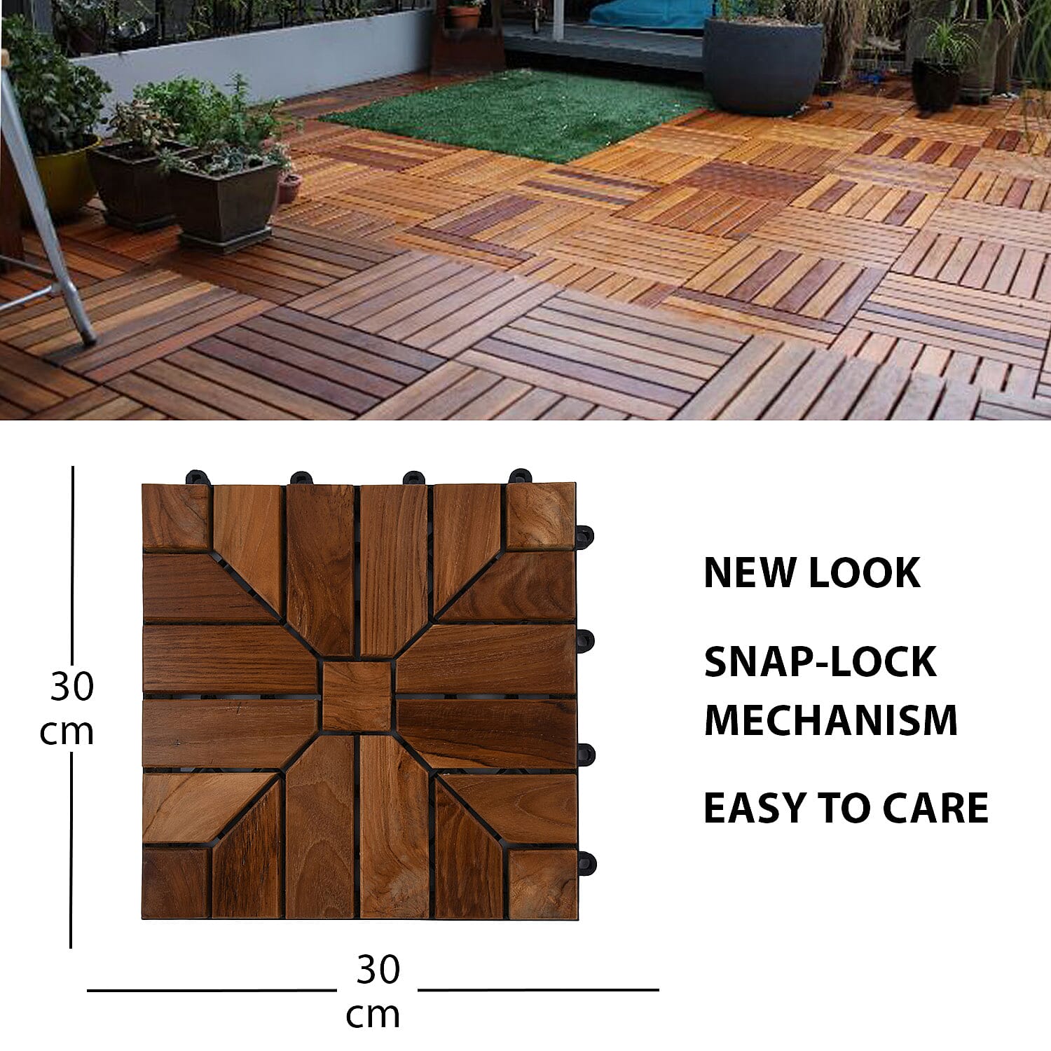 Bali Collection Set of 10 - Teak Wood Decking Tiles (Each 30 Cm)